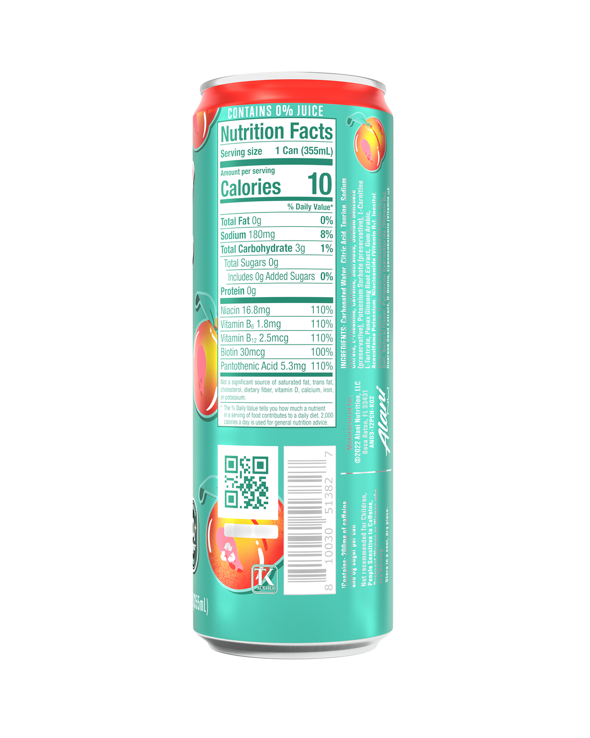 Juicy Peach Zero-Sugar Energy Drink, 12-Pack