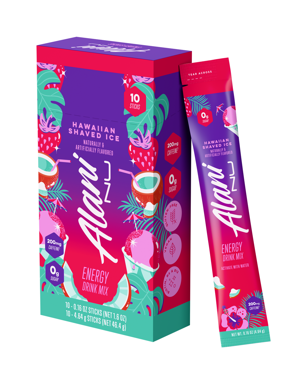 Hawaiian Shaved Ice Energy Mix Sticks, 10-Pack