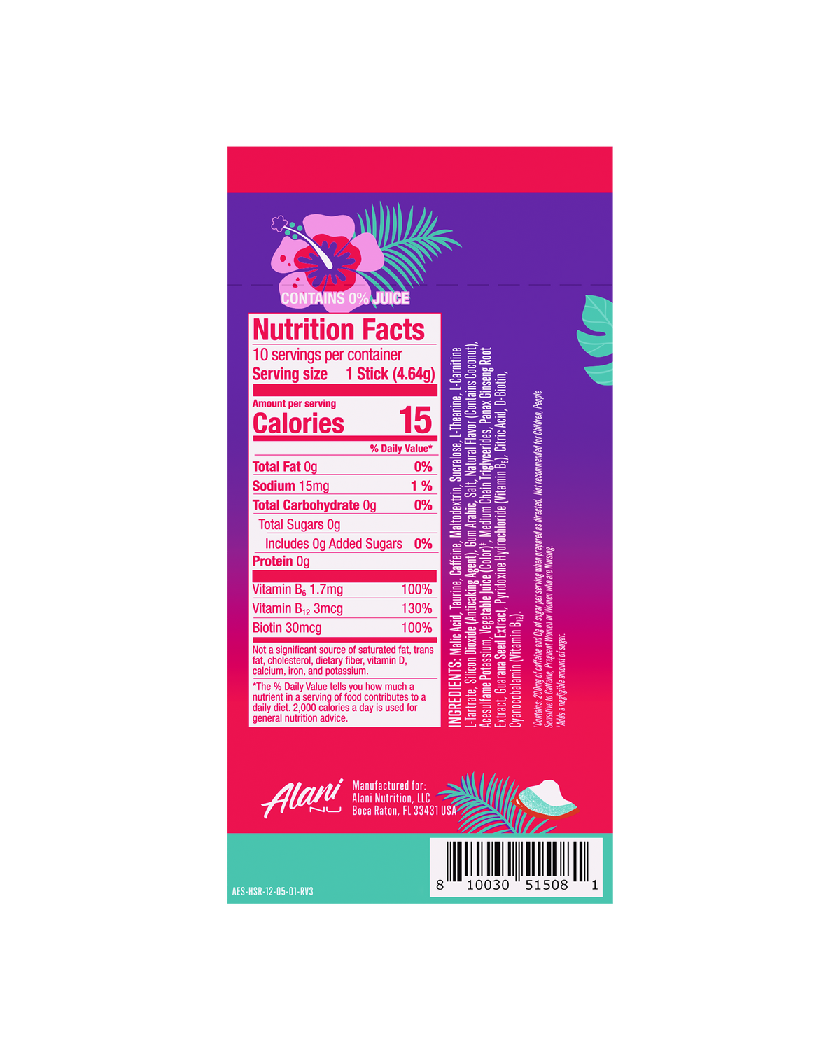 Hawaiian Shaved Ice Energy Mix Sticks, 10-Pack